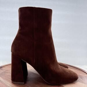 Steve Madden Boots Womens Size 7M Suede Block Heel Ankle Leather Embry EmBro2S1